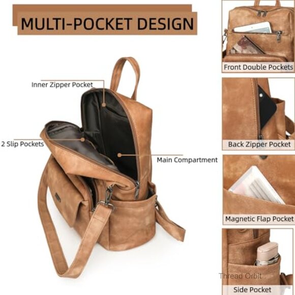 Leather Backpack Purse Convertible Shoulder Bag Work Handbag with Wristlet main image 5
